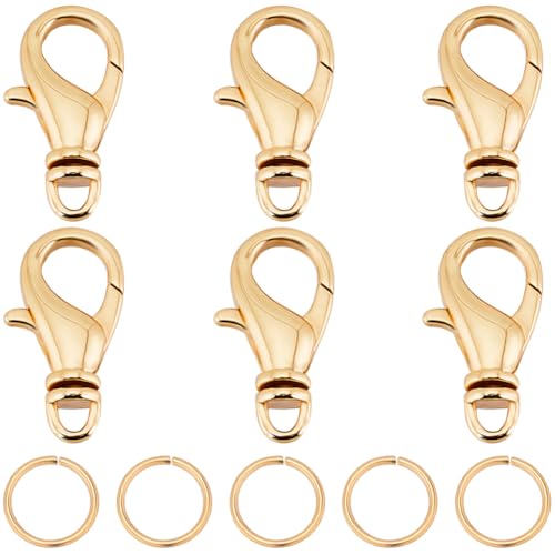 Beebeecraft 1 Box 6 Stück Drehbare Karabinerverschlüsse 18 Karat Vergoldet Schmuck Halskettenverschluss Drehbare Schlüsselringe Mit 20 Stück 7 mm D-Ring Für Die Herstellung von DIY (16x7.5mm) von Beebeecraft