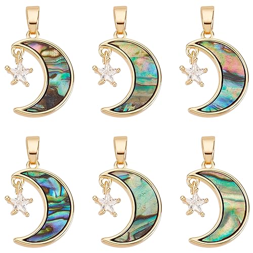 Beebeecraft 1 Box 6 Stück Stern-Charms 18K Vergoldetes Messing Kubische Zirkonia Bunte Baumelnde Halbmond-Charms Für DIY-Ohrringe Halsketten Armbänder Schmuckherstellung von Beebeecraft