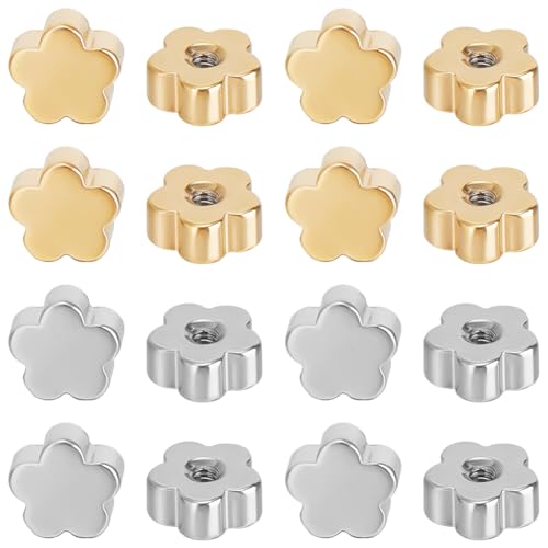 Beebeecraft 1 Box 60 Stück 2 Farben Edelstahl Schraubverschlüsse (Loch: 1.2mm /16 Gauge) 18 Karat Vergoldete Blumen Ohrringverschlüsse Ersatz Ohrmuttern Aus Metall Und Silber Für Die Herstellung von von Beebeecraft