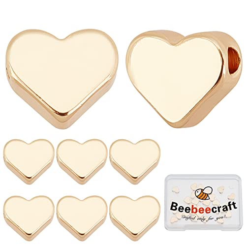 Beebeecraft 1 Box 60 Stück Herzperlen Aus 18 Karat Vergoldetem Messing Kleine Löcher Aus Metall Lose Perlen Für Die DIY Herstellung von Armbändern Und Halsketten von Beebeecraft