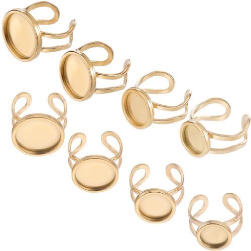 Beebeecraft 1 Box 8 Ringe Komponenten Edelstahl 4 Größen Leere Kuppel Fingerringe 10/12/14/16 Mm Tablett Flaches Polster Ringkomponenten Offene Manschette Lünette Tabletts Ring Für Die Herstellung von von Beebeecraft