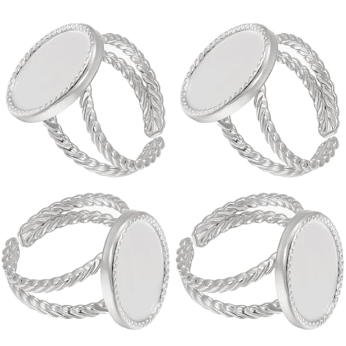 Beebeecraft 1 Box 8 Stück Cabochon Ringrohlinge Ovales Tablett 16x12mm 304 Silberne Edelstahl Fingerring Fassungen Mit Offener Manschette Lünetten Basiskomponenten Zur Schmuckherstellung von Beebeecraft