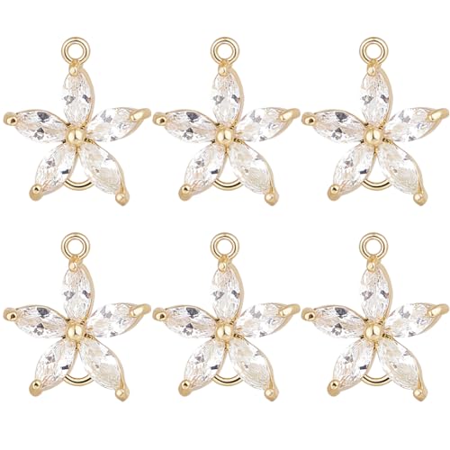 Beebeecraft 1 Box 8 Stück Zirkonia Verbinder 18 Karat Vergoldet Kristall Strass Blume Florale Verbindungsanhänger Für DIY-Armbänder Halsketten Schmuck Bastelarbeiten, Loch: 1.2 mm von Beebeecraft