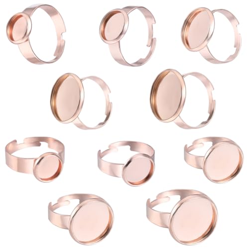 Beebeecraft 1 Box Mit 10 Stück Ringkomponenten Aus Edelstahl 5 Größen Flache Runde Offene Manschettenringfassungen 8/10/12/14/16-Mm-Tablett Flache Unterlage Ringkomponenten Für Die(Roségold) von Beebeecraft
