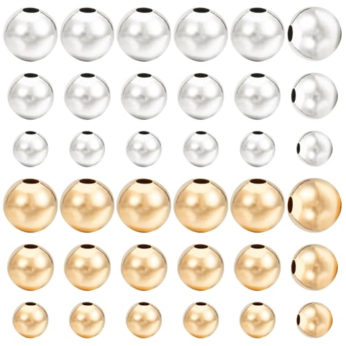 Beebeecraft 1 Box Mit 180 runden Abstandsperlen 24 Karat Gold Und Sterlingsilber Plattiert 3 Stile Glatte Lose Kugelperlen Für Die Schmuckherstellung Charms Zubehör DIY Handwerk Beebeecraft 1 Box Mit 180 runden Abstandsperlen 24 Karat Gold Und Sterlingsilber Plattiert 3 Stile Glatte Lose Kugelperlen Für Die Schmuckherstellung Charms Zubehör DIY Handwerk von Beebeecraft