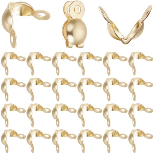 Beebeecraft 1 Box Mit 300 Perlenspitzen Echte 18 Karat Vergoldete Knotenabdeckungen Umklappbare Perlenspitzen Für Die Schmuckherstellung DIY Bastelarbeiten von Beebeecraft