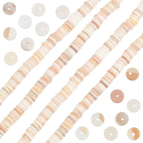 Beebeecraft 1 Box Mit 408 Stück Natürlichen Süßwasserperlen 7 mm Flach Rund Heishi Lose Runde Weizenweiße Puka Muschelperlen Für Die Schmuckherstellung Armbänder Halsketten Kunsthandwerk von Beebeecraft