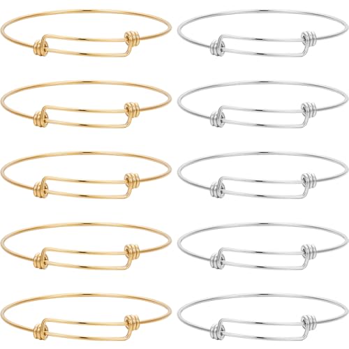 Beebeecraft 10 Stück 2 Farben Erweiterbare Armreifen 18 Karat Vergoldet Verstellbare Armreifen 304 Edelstahldraht Armbänder Für Die Schmuckherstellung Zum Selbermachen von Beebeecraft