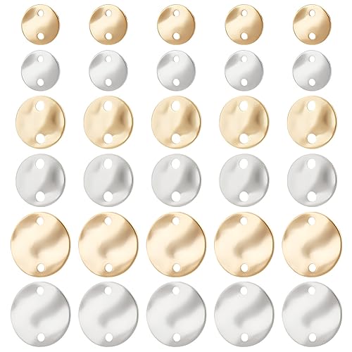 Beebeecraft 108 Stück 6 Stile Flache Runde Glieder 24 Karat Gold Und 925 Sterling-Silber Plattiert, Blanko, Runde Verbindungsanhänger, 6/8/10 mm von Beebeecraft
