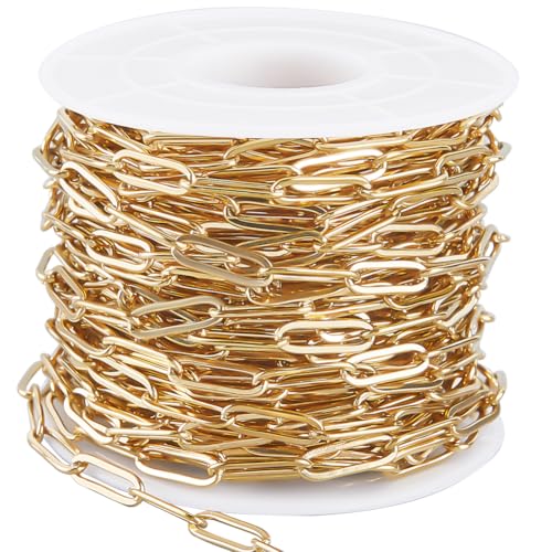 Beebeecraft 32.8 Fuß/10 m Goldene Büroklammerkette Großpackung Mit 304 rechteckigen Quadratischen Verlängerungsverbindern Aus Edelstahl Mit Spule Für Die Schmuckherstellung Halsketten Armbänder Beebeecraft 32.8 Fuß/10 m Goldene Büroklammerkette Großpackung Mit 304 rechteckigen Quadratischen Verlängerungsverbindern Aus Edelstahl Mit Spule Für Die Schmuckherstellung Halsketten Armbänder von Beebeecraft