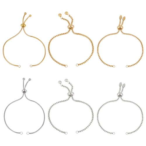 Beebeecraft 6 Stück 3 Stile 304 Edelstahl Schieber Armbänder Bolo Armbänder Herstellungsketten Verstellbare Verlängerungskette Für DIY Schmuckherstellung Kunsthandwerk (Gold Und Silber) von Beebeecraft