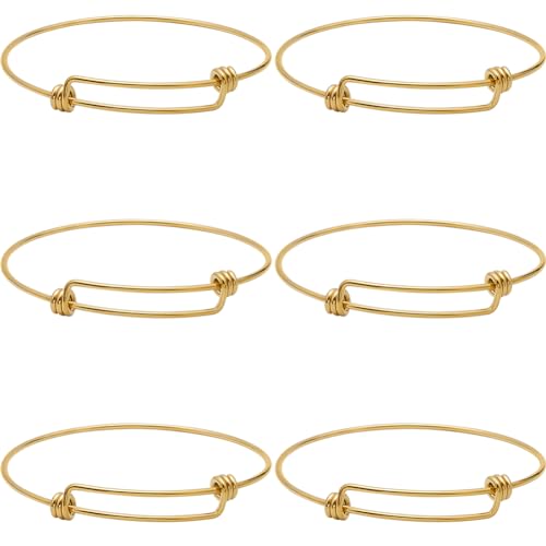 Beebeecraft 6 Stück Erweiterbare Blanko Armbänder Echter 18K Vergoldeter Edelstahl Verstellbare Draht Leerarmbänder Zur Schmuckherstellung DIY Geschenkarmbänder Basteln von Beebeecraft