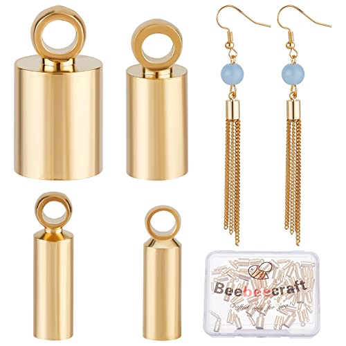 Beebeecraft 80 Stück 4 Größen 24 Karat Vergoldete Kordel-Endkappen Glatte Crimp-Endkappen Barrel End Tip Mit Schlaufenring Für Lederband-Armbänder Schmuckherstellung Beebeecraft 80 Stück 4 Größen 24 Karat Vergoldete Kordel-Endkappen Glatte Crimp-Endkappen Barrel End Tip Mit Schlaufenring Für Lederband-Armbänder Schmuckherstellung von Beebeecraft