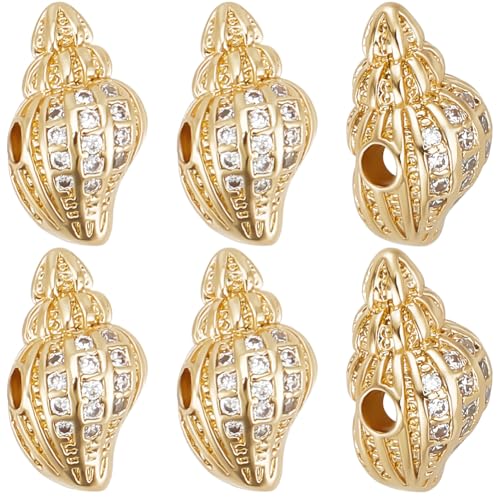 Beebeecraft 8Pcs Muschel Perlen 18K Gold plattiert kubischer Zirkoniumdioxid Ozean Strand Muschel Perlen mit Loch für Crafting Schmuck Sommer Strand Machen von Beebeecraft