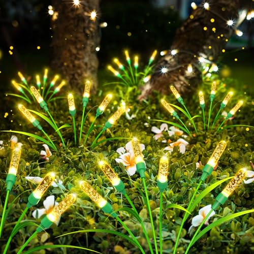 Beedove Solarlampen für Außen Garten, 2 Stück 6LED Solar Glühwürmchen Gartenleuchten, Optional Modi Garten Solarleuchten für Außen IP65 Wasserdichte für Pathway Balkon Yard Gartendeko Draußen von Beedove