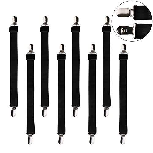 Beedsooth 8 Stück Bettlakenspanner verstellbar(60-200cm), Elastische betttuchspanner, Spanner für Bettlaken, Lakenspanner mit Metallklammern für Bettlaken, Bügelbrett, Matratze oder Sofa, Schwarz von Beedsooth