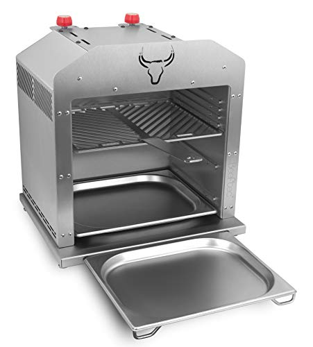Beeftec Hotbox XL Original | Made in Germany | 850 Grad Oberhitze-Gasgrill aus Edelstahl | inkl. Grillrost, Grillhandschuhe, 2 x Gastroschale u.v.m. von Beeftec