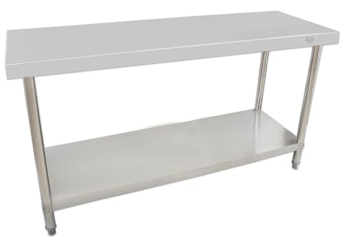 Beeketal 'BA150' Gastronomie Edelstahl Arbeitstisch 150 x 60 cm, Tisch bis 140 kg belastbar, Profi Gastro Küchentisch mit extra großer unteren Ablagefläche und justierbaren Stellfüßen von Beeketal