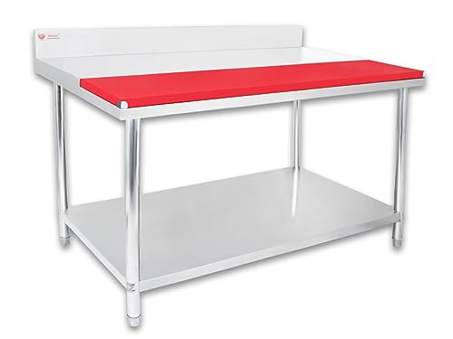 Beeketal 'BAZ150a' Gastro Edelstahl Arbeitstisch 150 x 80 cm mit PE Schneidbrett und Aufkantung, Tisch bis 140 kg belastbar, Profi Gastro Küchentisch mit großer Ablagefläche und justierbaren Füßen von Beeketal