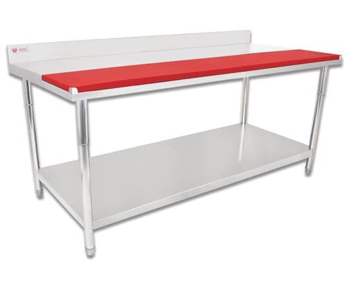Beeketal 'BAZV-200a' Gastro Edelstahl Arbeitstisch 200 x 80 cm bis 240 kg belastbar (Tisch verschweißt und fertig montiert) mit PE Schneidbrett, Aufkantung, Ablagefläche und justierbaren Standfüßen von Beeketal