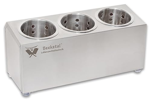 Beeketal 'BBK-3' Profi Gastro Besteckbehälter aus Edelstahl poliert inkl. 3 Köcher einreihig, entnehmbare Besteck Köcher, Oberfläche leicht abgeschrägt - Abmessung (L/B/H): ca. 385 x 150 x 185 mm von Beeketal