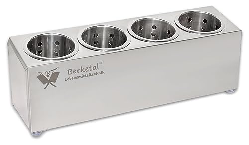 Beeketal 'BBK-4' Profi Gastro Besteckbehälter aus Edelstahl poliert inkl. 4 Köcher einreihig, entnehmbare Besteck Köcher, Oberfläche leicht abgeschrägt - Abmessung (L/B/H): ca. 505 x 150 x 185 mm von Beeketal