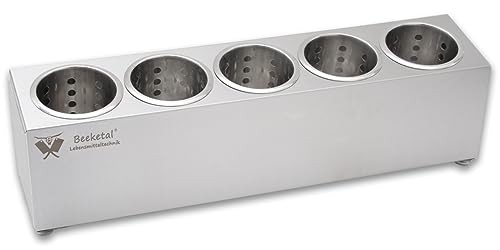 Beeketal 'BBK-5' Profi Gastro Besteckbehälter aus Edelstahl poliert inkl. 5 Köcher einreihig, entnehmbare Besteck Köcher, Oberfläche leicht abgeschrägt - Abmessung (L/B/H): ca. 625 x 150 x 170 mm von Beeketal