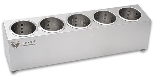 Beeketal 'BBK-5' Profi Gastro Besteckbehälter aus Edelstahl poliert inkl. 5 Köcher einreihig, entnehmbare Besteck Köcher, Oberfläche leicht abgeschrägt - Abmessung (L/B/H): ca. 625 x 150 x 185 mm von Beeketal