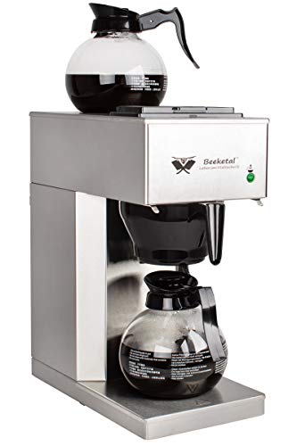 Beeketal 'BGK2-GK' Gastro Edelstahl Filterkaffeemaschine mit 2 Glaskannen (je 1,5l) und Wärmeplatte, Korbfilter Kaffeemaschine mit 2 Heizsystemen (Brühen/Warmhalten), inkl. 10 Stk. Papier Korbfilter von Beeketal