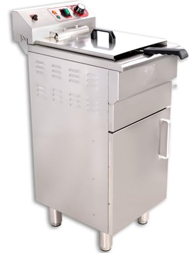 Beeketal 'BSF-160P' Profi Gastro Stand Fritteuse mit Unterschrank (16 L Volumen für max. 11 L Öl) Edelstahl Friteuse mit Fettablaufhahn im Schrank, 5000 Watt, 400V-50Hz Starkstrom Anschluss von Beeketal