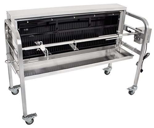 Beeketal 'BSG140-SK' Profi Spanferkelgrill mit seitlichem Grillkohlebehälter, Spießgrill mit Grillmotor und 4-fach verstellbarem Drehspieß, Holzkohlegrill aus Edelstahl mit 4x 360° Grad Rollen von Beeketal