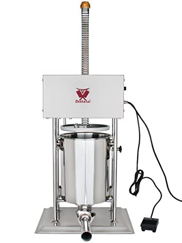 Beeketal 'BT010E' Profi Wurstfüllmaschine elektrisch mit Fußpedal (10 L Volumen), Profi Wurstfüller Maschine mit stufenlosem Geschwindigkeitsregler und Fußpedal, Set inkl. 4 Edelstahl Fülltüllen von Beeketal