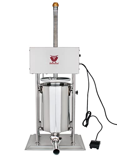 Beeketal 'BT015E' Profi Wurstfüllmaschine elektrisch mit Fußpedal (15 L Volumen), Profi Wurstfüller Maschine mit stufenlosem Geschwindigkeitsregler und Fußpedal, Set inkl. 4 Edelstahl Fülltüllen von Beeketal