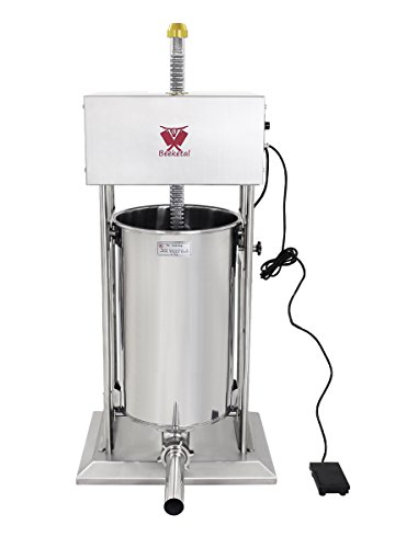 Beeketal 'BT025E' Profi Wurstfüllmaschine elektrisch mit Fußpedal (25 L Volumen), Profi Wurstfüller Maschine mit stufenlosem Geschwindigkeitsregler und Fußpedal, Set inkl. 4 Edelstahl Fülltüllen von Beeketal