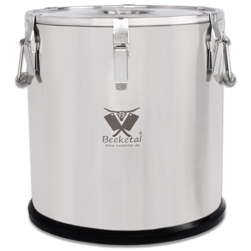 Beeketal 'BTB-50P' Edelstahl Thermobehälter mit 50 L Gesamtvolumen (Max. 47,5 L Füllmenge) | Doppelwandig isolierter Transportbehälter mit Spannverschluss, Deckel mit Gummiring und Entlüftungsventil von Beeketal