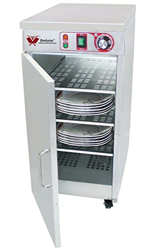 Beeketal 'BTW-60' Profi Gastro Edelstahl Tellerwärmer elektrisch mit 3 Einlegeböden, Temperatur stufenlos ca. 30-85 °C einstellbar, mobiler Wärmeschrank 1-türig auf Rollen mit Feststellbremse von Beeketal