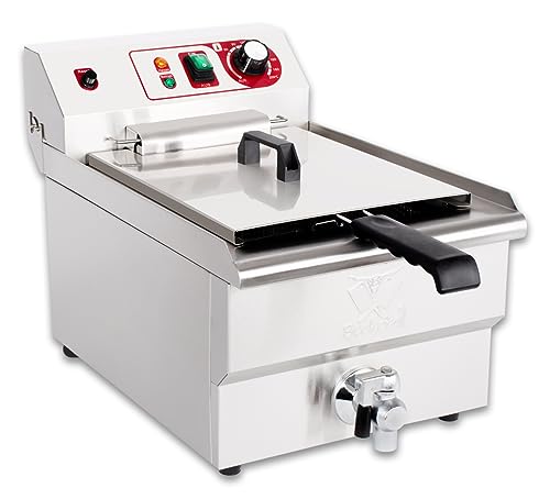 Beeketal 'BWF-131P' Profi Gastronomie Kaltzonen Fritteuse (13 Liter Volumen für max. 8,5 Liter Öl) Edelstahl Gastro Imbiss Friteuse mit Doppelheizspirale, Temperaturkontrolle und Fettablaufhahn von Beeketal