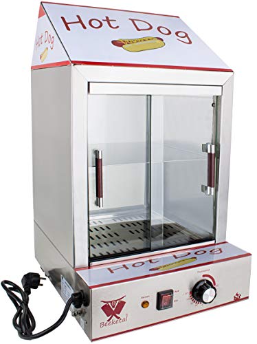 Beeketal 'HDS-2' Profi Gastro Edelstahl Hot Dog Steamer Maker zum Erhitzen und Warmhalten von ca. 100 Hotdog Würstchen und 20 Brötchen, Hotdog Würstchenwärmer und Brötchenwärmer Imbiss Stand Gerät von Beeketal