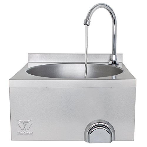 Beeketal 'HWB-III' Knie-Kontakt Handwaschbecken aus Edelstahl mit Spritzschutz Aufkantung, Waschbecken zur Wandmontage mit Wasserhahn Mischbatterie, Siphon und Abwasserschlauch, inkl. Wandhalterungen von Beeketal