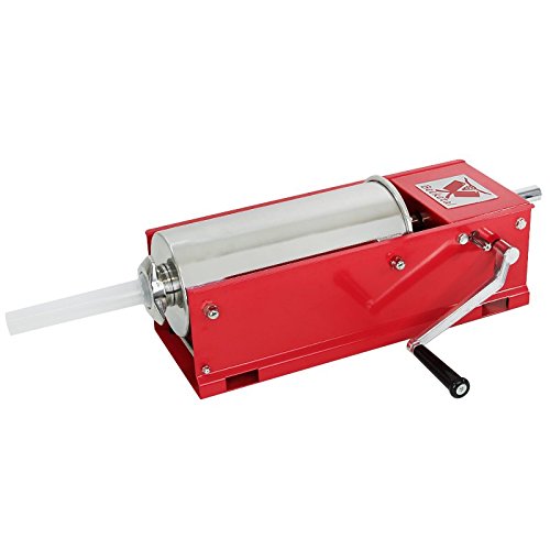 Beeketal 'MTH05' Profi Gastro Wurstfüllmaschine (5 Liter/horizontal) SGS-geprüft, Wurstfüller mit 2 Gang Vollmetall-Getriebe und Handkurbel, Gehäuse aus Stahl (rot lackiert), inkl. 4 Fülltüllen von Beeketal