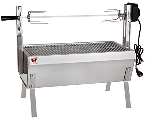 Beeketal 'SGB-8' Tisch Spießbratengrill mit Grillmotor für Hähnchen oder Rollbraten, Spießgrill mit 3-fach verstellbarem Drehspieß für bis zu 4 kg Grillgut, Grillfläche Holzkohlegrill: ca. 60x32 cm von Beeketal