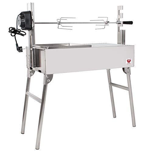 Beeketal 'SGB-8RW' Stand Spießbratengrill mit Grillmotor (ca. 2 U/Min.) höhenverstellbar, extra Grillfläche zweigeteilt mit Grillrost und Grillschale, Spießgrill für Rollbraten oder als Hähnchengrill von Beeketal