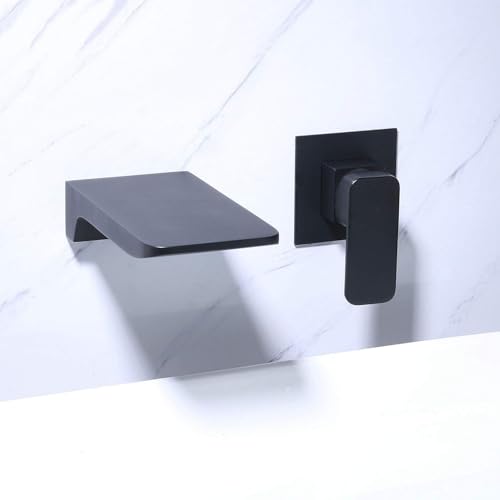 An der Wand montiert Wasserfall Waschbecken Wasserhahn, Einhand Toilette Waschbecken Wasserhähne, Premium Mattschwarzer Wasserhahn in modernem Design, Beelee von Beelee