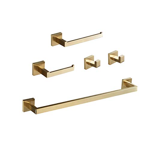 Beelee Badezimmer Hardware Set 5 Stück Golden gebürstet, Wandmontage Modernes Badezimmerzubehör 304 Edelstahl Handtuchhalter Toilettenpapierhalter Robe Haken Handtuchring, BA199SET-5BG von Beelee