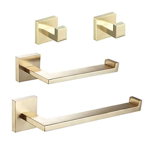 Beelee BA203BG-4 Badezimmer-Zubehör-Set, goldfarbenes Hardware-Set – Handtuchhalter + Toilettenpapierhalter + 2er-Pack Handtuchhaken, SUS-Edelstahl, Wandmontage von Beelee