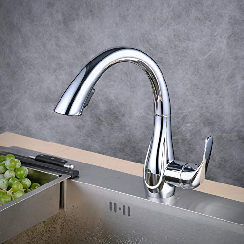 Beelee Chrom Wasserhahn Küche 360° schwenkbarer Küchenarmatur Hoher Auslauf Spültischarmatur Hochdruck Armaturen Wasserfall Einhebelmischer Mischbatterie für Küche Spüle, BLSS1749C von Beelee