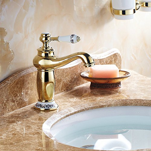 Beelee Gold poliert Armatur Wasserhahn Waschtischarmatur Messing Waschtisch Waschbecken Einhebelmischer für Bad, BL6045G von Beelee