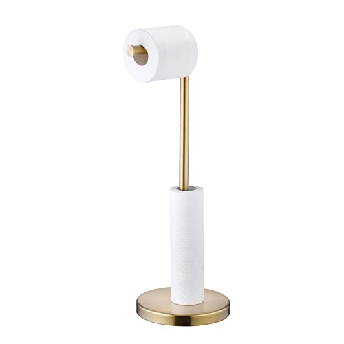 Goldener Toilettenpapierhalter Ständer mit Reserve,Beelee Freistehender Toilettenpapierhalter Toilettenpapierspender Aufbewahrung mit rostfreiem Sockel Modernes gebürstetes Gold-Finish,BA7782BG von Beelee