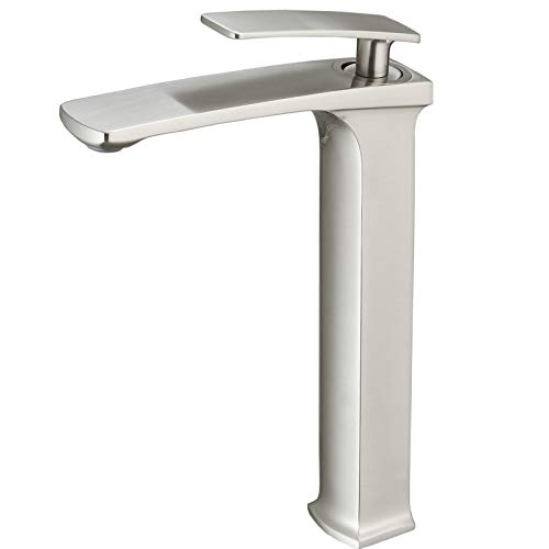 Waschbecken Wasserhahn Monoblock Beckenhahn mit hohem Körper, Premium Messing Einhand-Einlochlochhahn, Nickel gebürstet, Beelee BL6695NH von Beelee