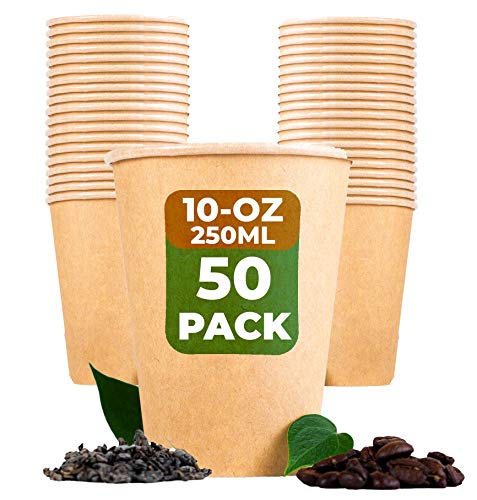 BEELEEVE [50-Pack] to-Go-Kaffee und Teebecher Kompostierbar - Öko - Biologisch abbaubar - Einweg-Einwegbehälter für Büro, Party, Hochzeitsgetränke - Braunes Kraftpapier, PLA-Beschichtung(250ml/10oz) von Beeleeve